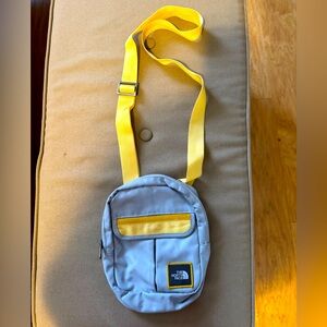 North Face Crossbody purse, gray, and yellow